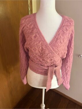 Zara Pink Cable Knit Wrap Tie Sweater Cardigan Size Small